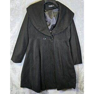 Vtg Kivenst High Fashion Wool Blend Princess Coat XXL Black Pocket Shawl Collar